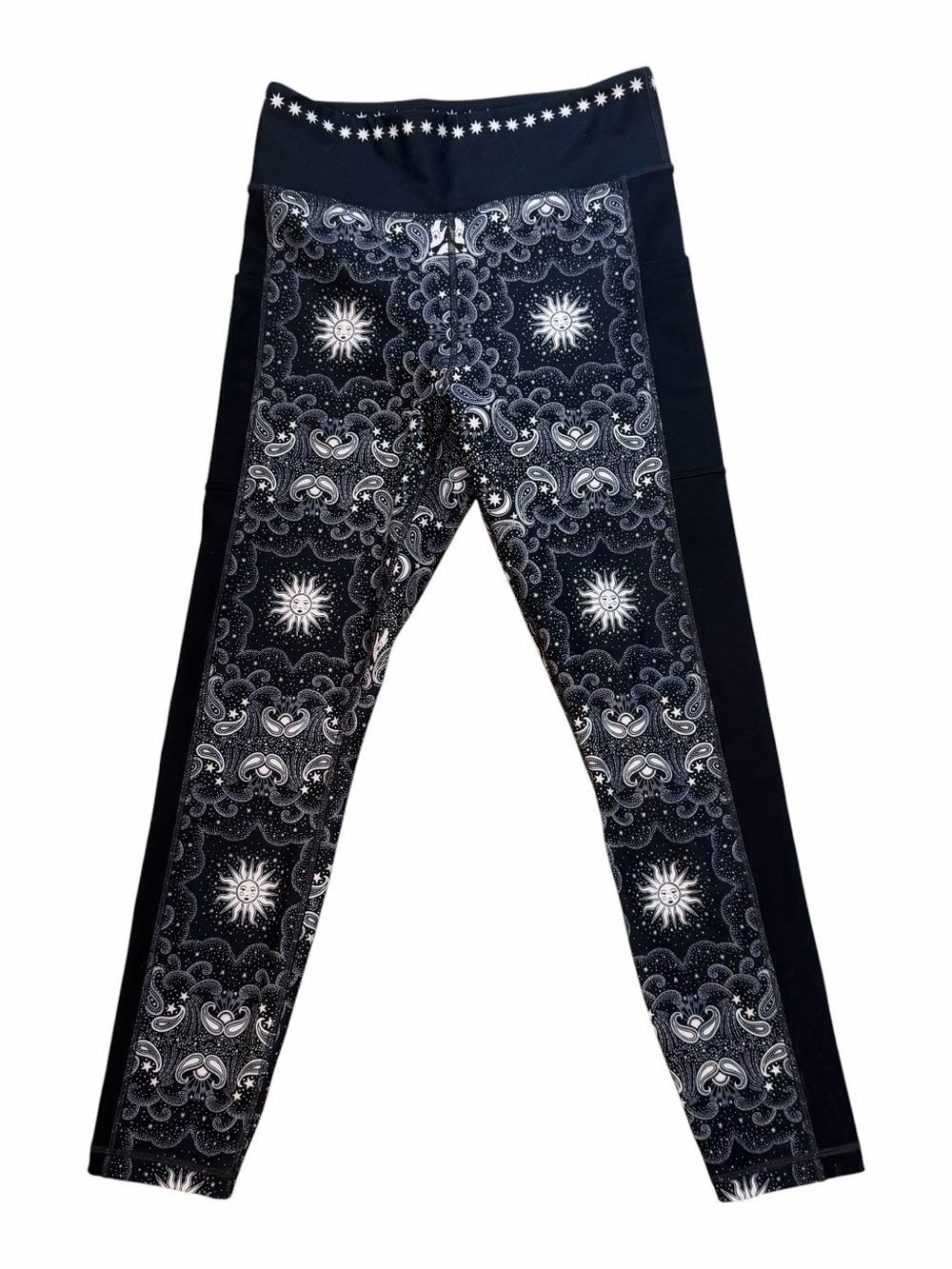 JOHNNY WAS Leggings Black Gray Active Runa Bee Pockets Active Gym Yoga Sz Medium